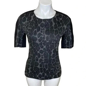 W118 Walter Baker animal print cheetah mobwife black and grey zip up blouse top